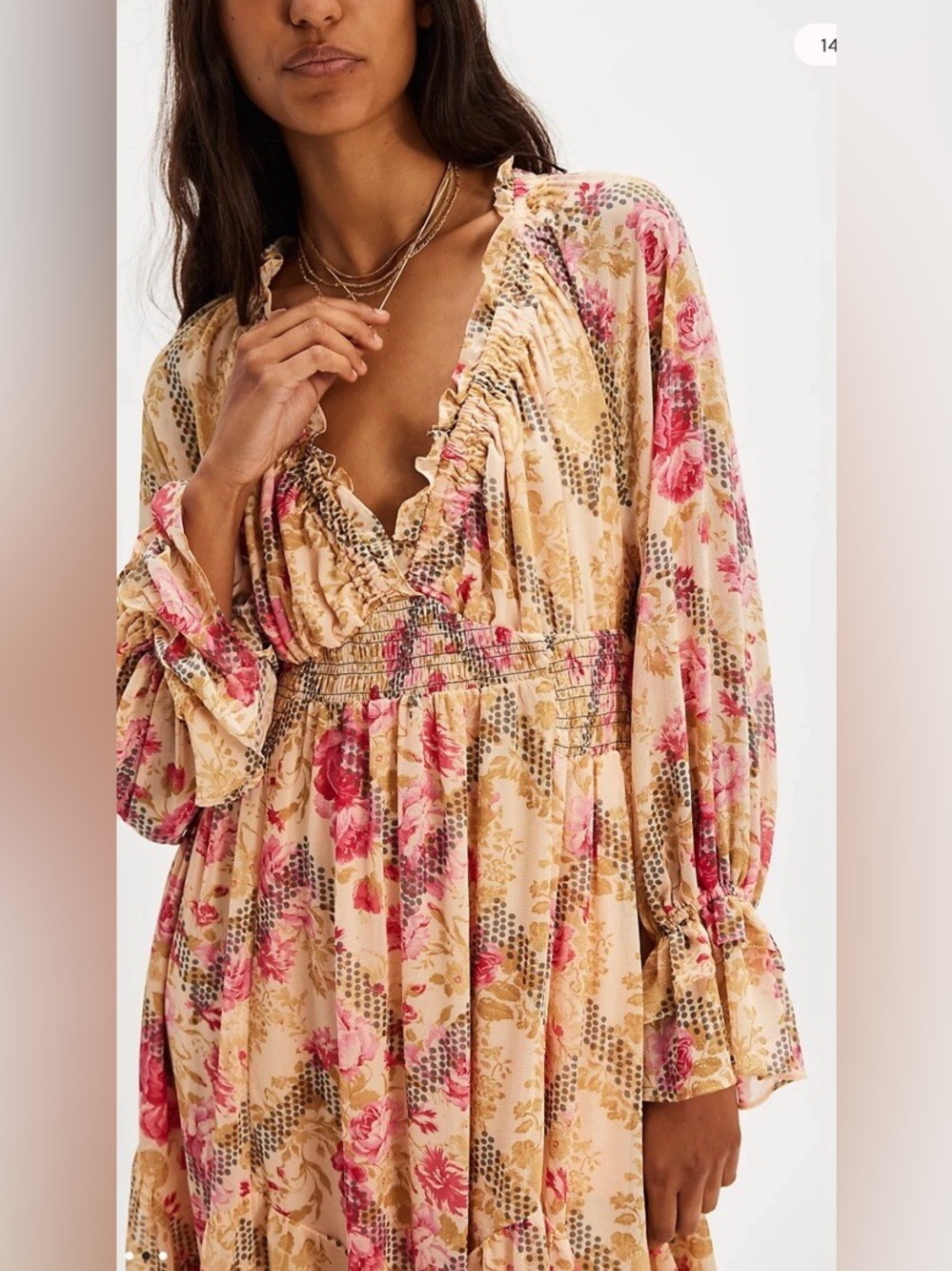 Free People Lena Midi Dress Ethereal Billowy Floral Print Ruffles - Picture 5 of 7